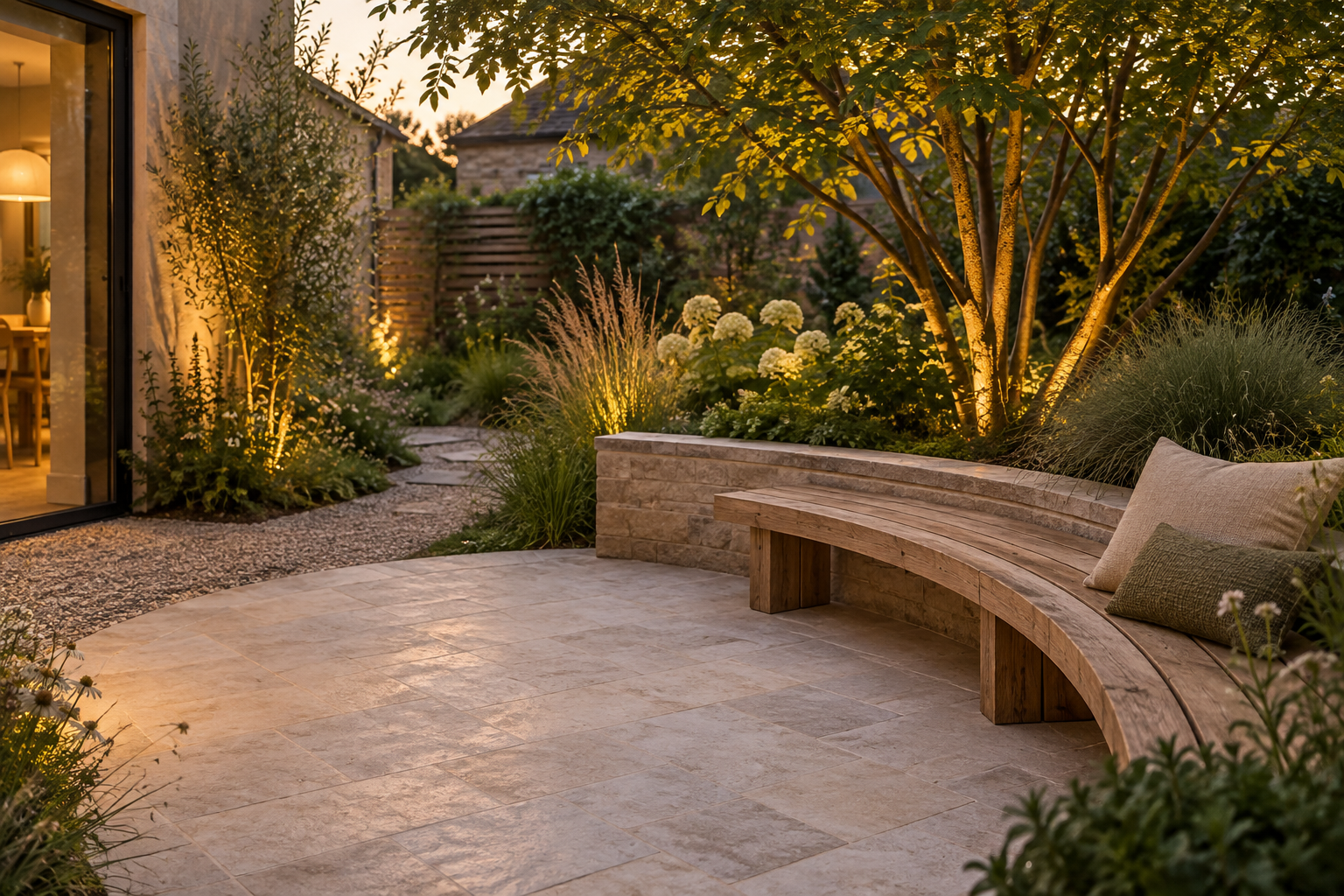 Concept courtyard with stone seating